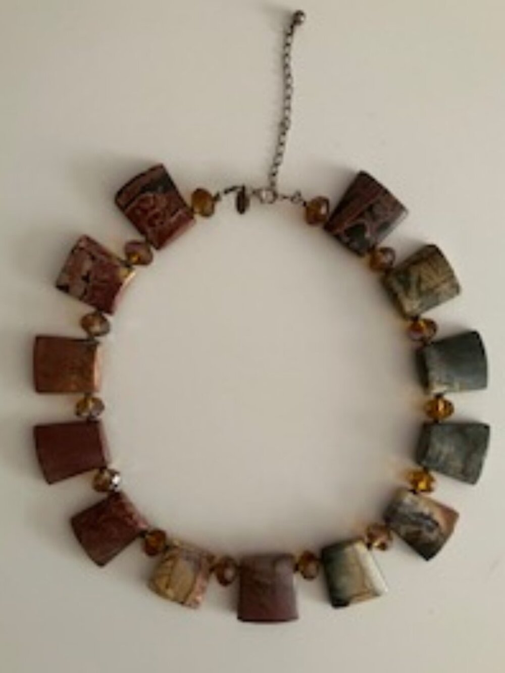 Brown Multi-Colored Jasper and Crystals Sterling Silver Necklace